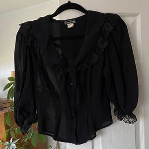 vintage black lace trim blouse